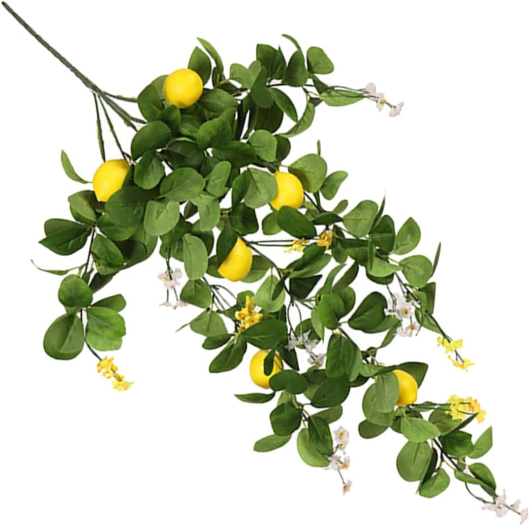 Cabilock 4pcs Artificial Lemon Branch Leaves for Home Decoration Office Decor and Floral Arrangements Realistic Faux Lemon Picks for Winter Home Decor and Stylish Displays
