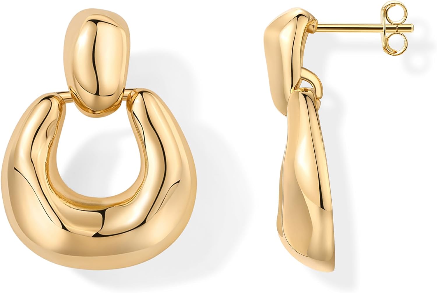 PAVOI 14K Gold Plated Door Knocker Statement Earrings for Women - Chunky Gold Earrings for Women - Trendy Mixed Metals Bold Knot Drop Dangle Jewelry