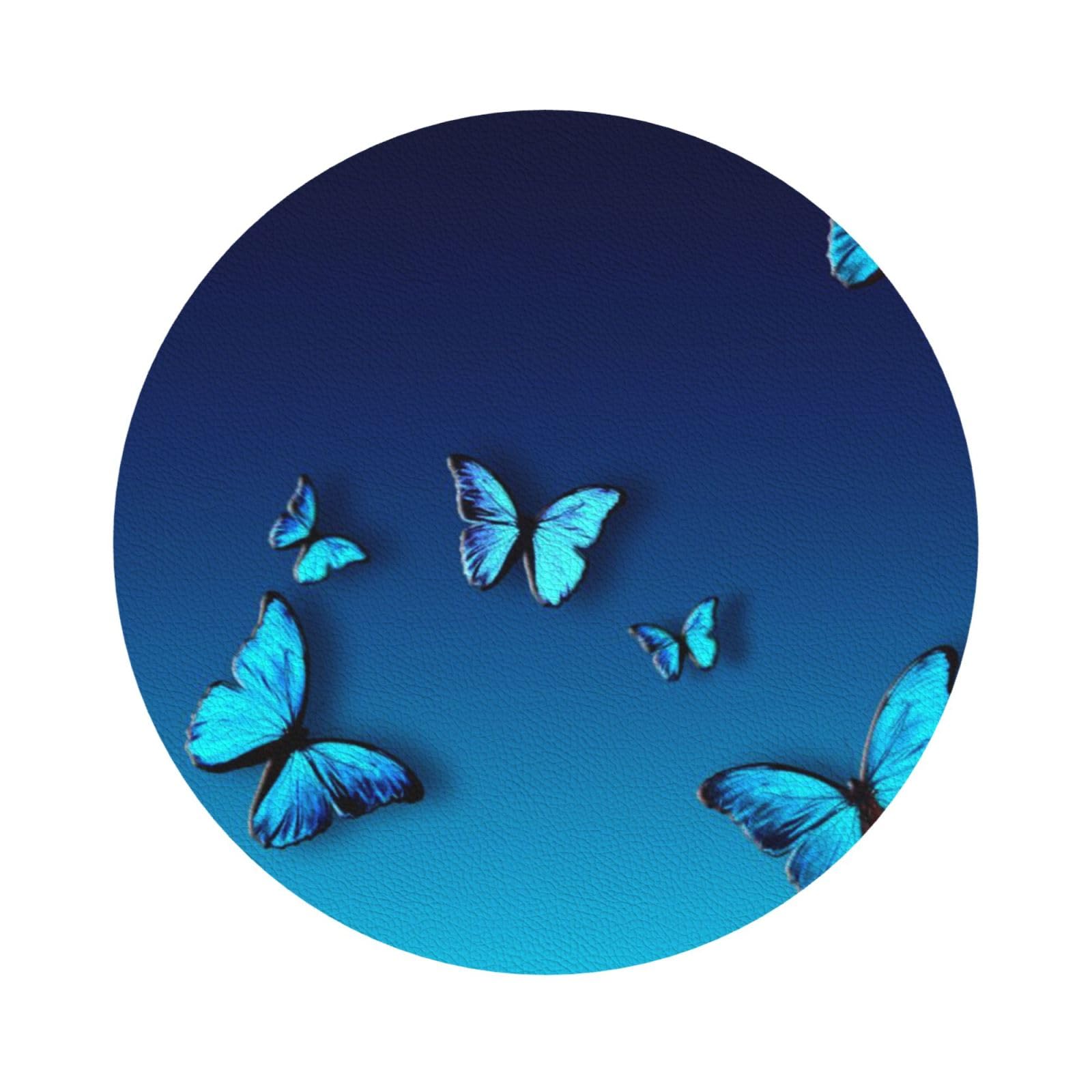 Beautiful blue butterfly PU Leather Coasters Set of 6 Round Drink Coasters