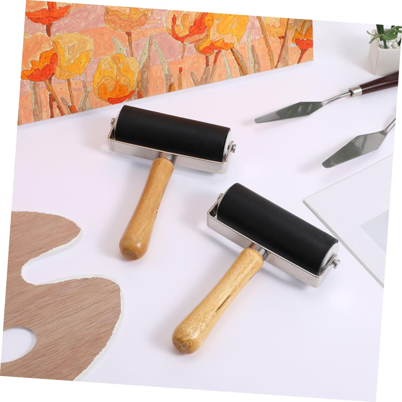 Gadpiparty Rodillo 10Cm para Manualidades Herramienta de Estampado de Plástico Rodillo de Pintura Profesional para 4 Piezas