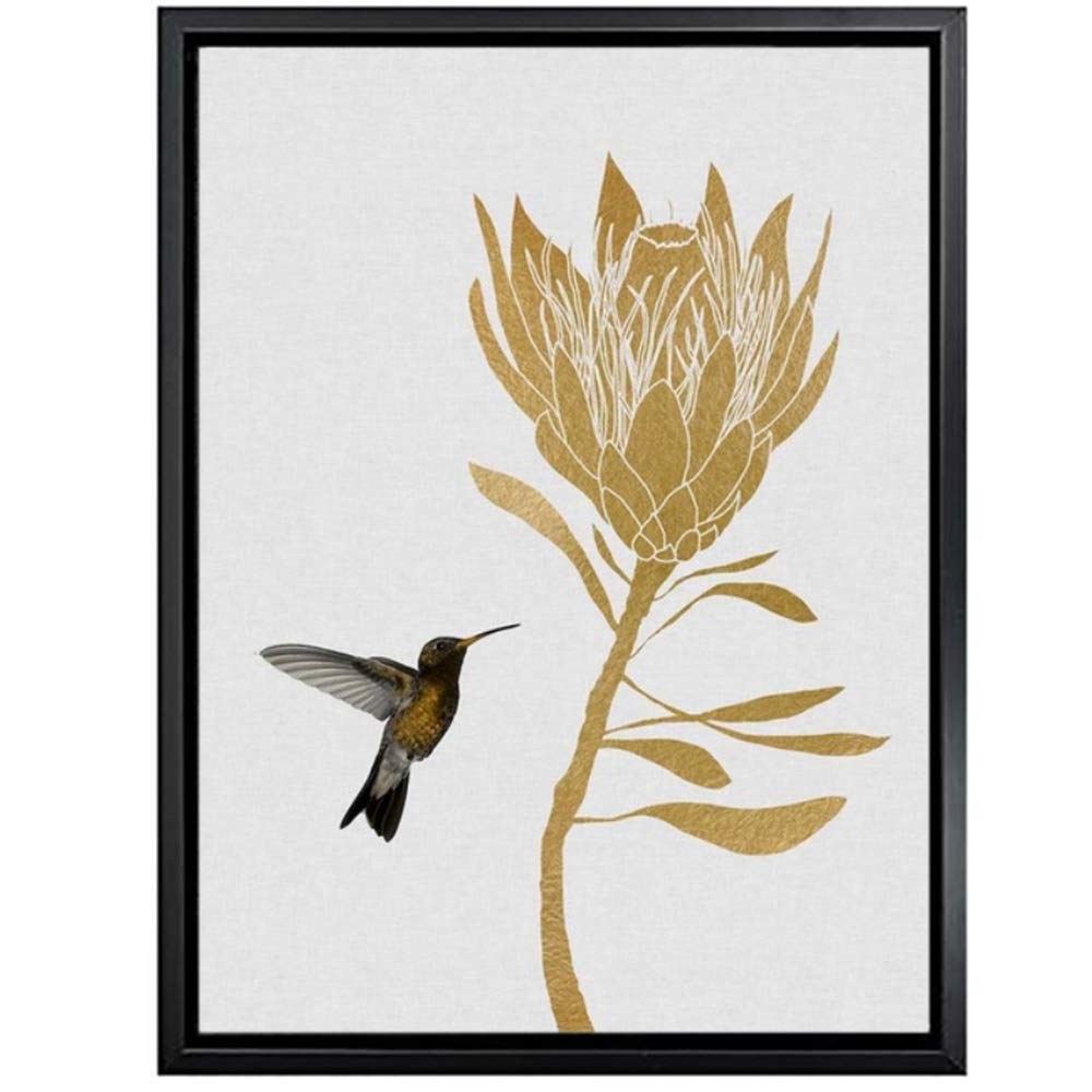 Cuadro en Lienzo Animales Cartel Mariposa Pájaro Carteles e Impresiones Planta de Oro Imagen de Arte de Pared para Sala de Estar Decoración para el hogar-50x70 cm con Marco