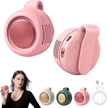 Timeno Portable Clip-On Bladeless Fan, Mini USB Rechargeable 360 Rotatable Fan, 3-Speed Silent Personal Cooling Fan for Outdoor Travel Office (Pink)