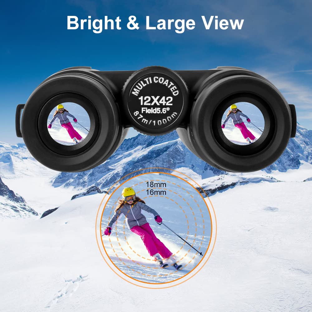 Flintronic Binocolo Professionale, 12x42 HD Binocolo impermeabile, Binocoli Compatto BAK4 Prisma e FMC Obiettivo, Binocoli Pieghevole con Adattatore per Caccia, Visite Turistiche, Birdwatching