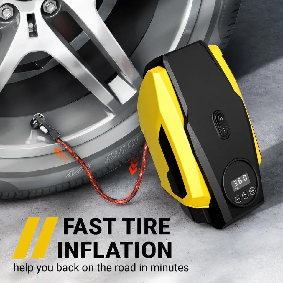 Image of Mrsdry 150psi Air Tyre Inflator for Car and Bike Pump Auto Stop (Yellow)