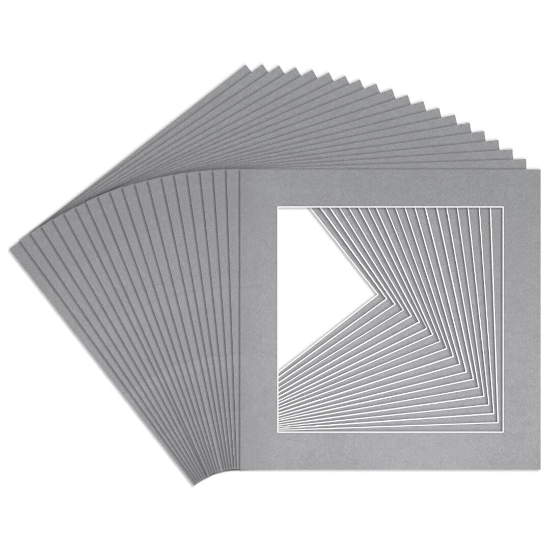 Procut Global 8x8" Silver Picture Mounts to Fit 6x6" Aperture - Precision Cut Cardboard Photo Mount - Ideal for Frames, Prints, Artwork & Certificates - Sizes & Colours Available - 20 Pack โ image 1