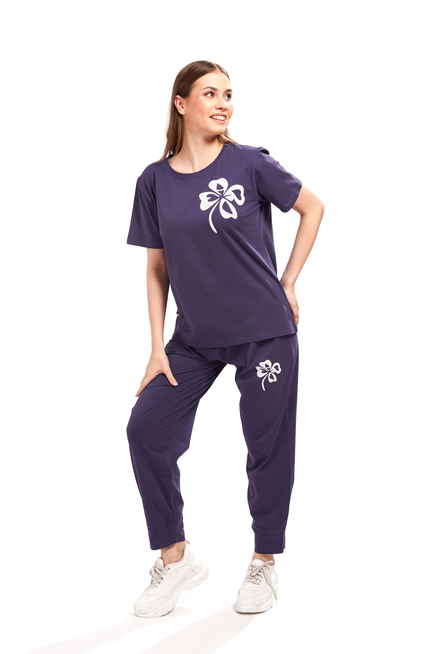 Printed Round Neck Half Sleeves Co-ord Set Tracksuit for Women 3427-image-24