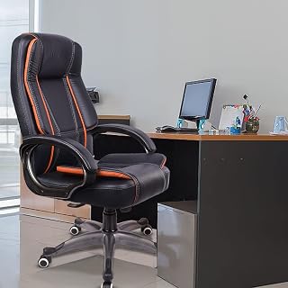 ROSE SpaceX I High Back Office Chair 3 Years Brand Warranty Leatherette Executive Design Ergonomic Comfort (Black & Orange)