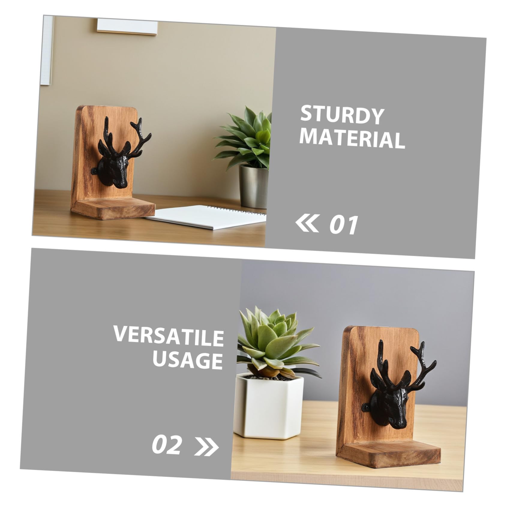Sujetalibros De Estilo Nórdico para Escritorio Sujetalibros De Madera Forma De Ciervo Organizador De Libros para Estanterías para Decoración De Oficina y Hogar
