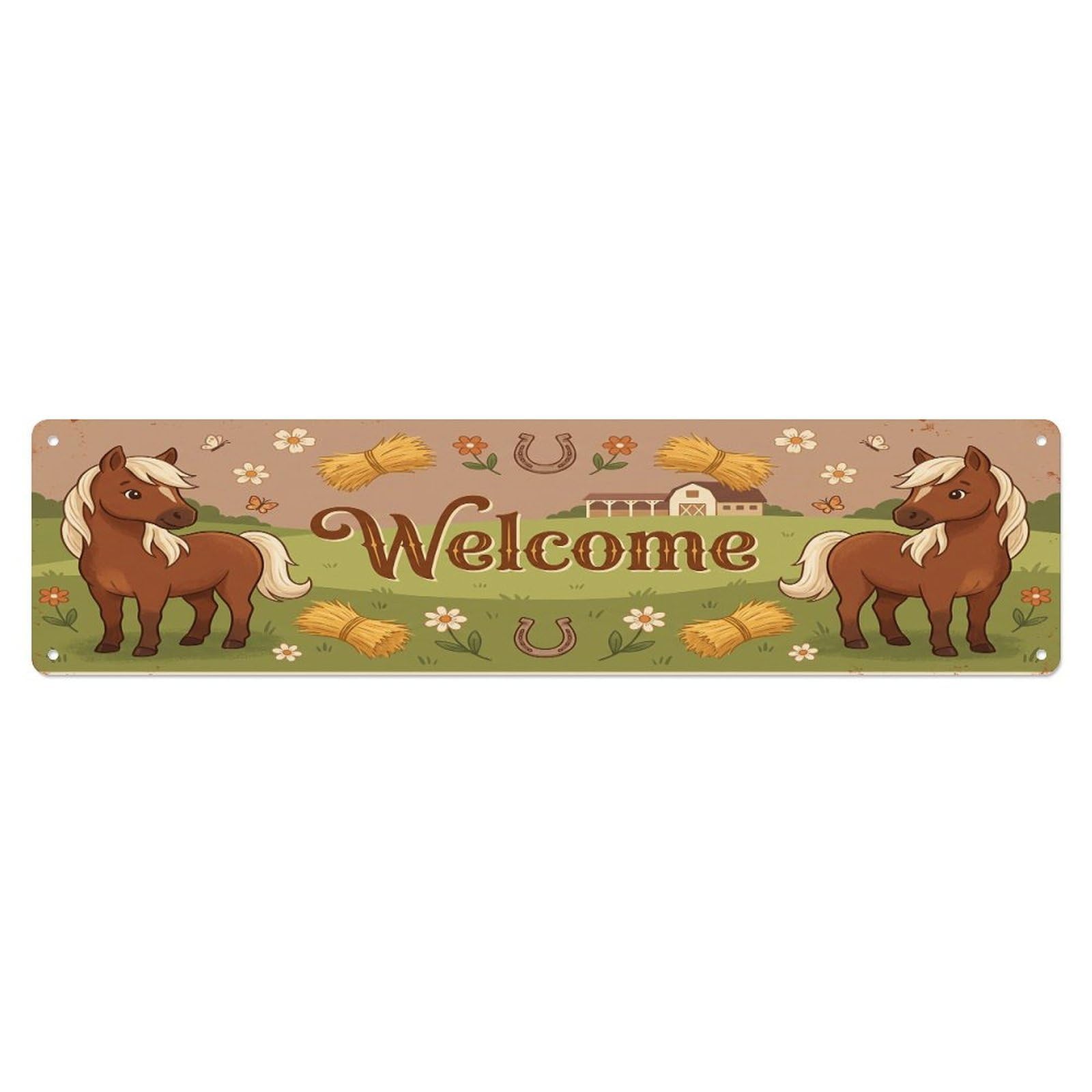 Cxhjca 4X16inch(10X40cm) Vintage Welcome Morgan Horse Metal Tin Sign