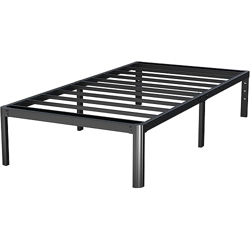 14 Inch Twin Bed Frames with Rounded Corner Legs, Heavy Duty Metal Twin platform bed frame with Steel Slats Support, No Box Spring Needed, Noise Free, Easy Assembly