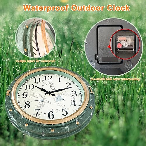 Reloj de pared impermeable de 16 pulgadas con termómetro e higrómetro verde 6