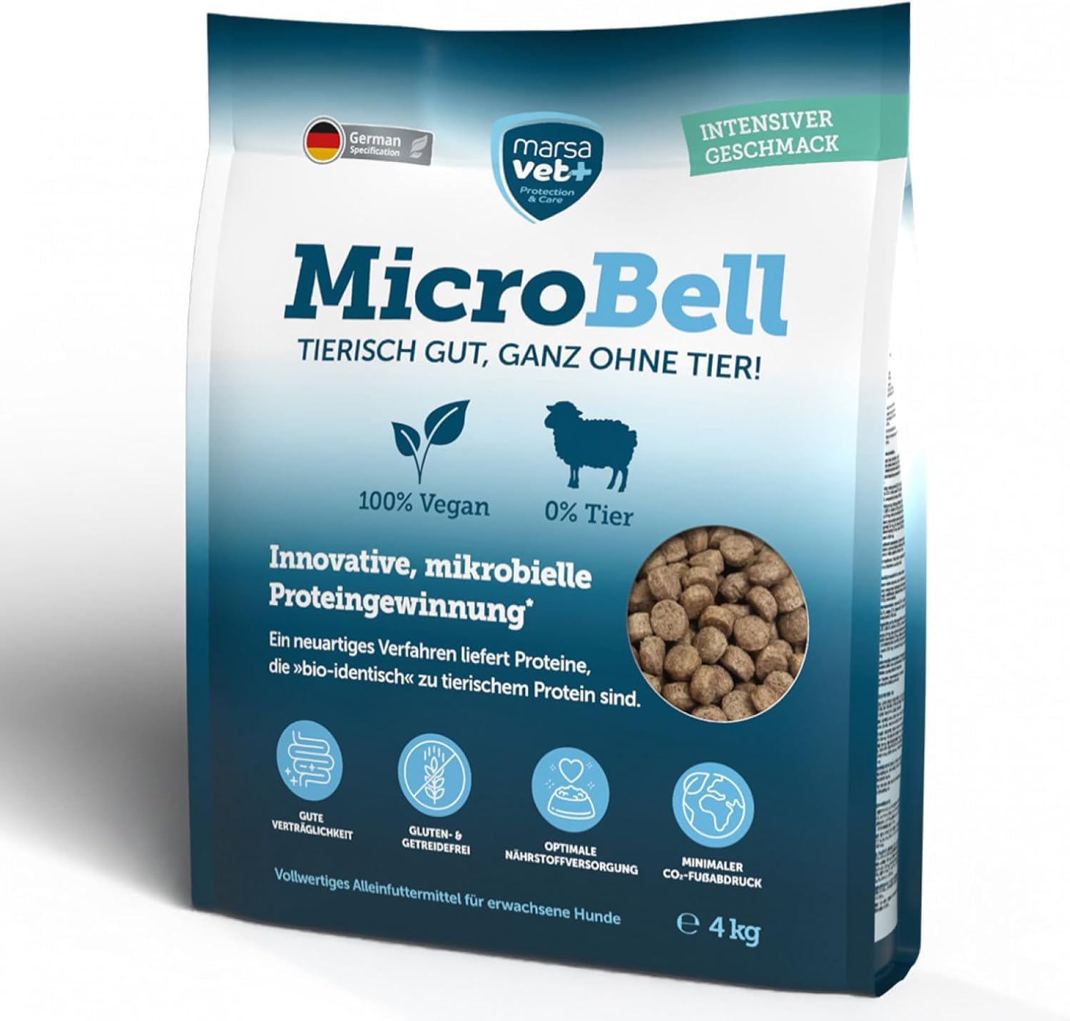 Marsavet Hypoallergenes Trockenfutter MicroBell  4 kg. Veganes Monoprotein- Hundefutter mit mikrobiellen Proteinen, geeignet fr Allergiker und  empfindliche Hunde. Vegan, Gluten- und getreidefrei : Amazon.de: Haustier