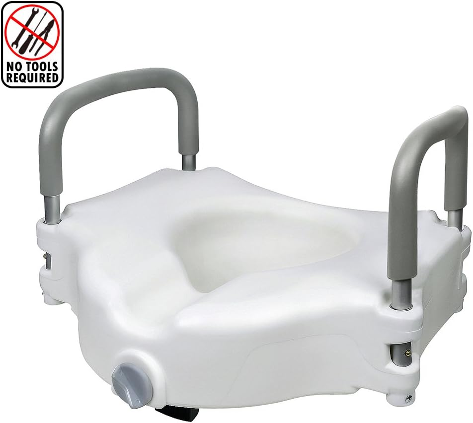 JCMASTER Elevated Raised Toilet Seat with Removable Padded Arms, Standard Seat, Toilet Seat Riser Lifter for Bathroom Safety, Assists Disabled, Elderly or Handicapped