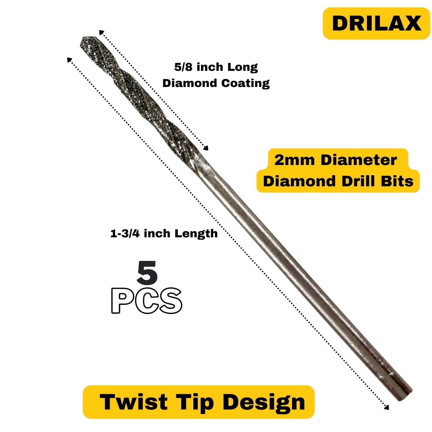 Drilax zestaw wierteł diamentowych 1,5 mm 2 mm, 10 szt. biżuteria plaża morskie szklane muszle kamienie szlachetne, 10 sztuk 1,5 i 2 mm 5 ea. Zestaw bitów Twist Bits Kit Pack