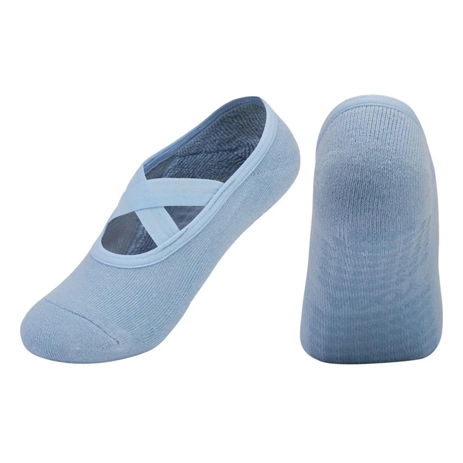 Rrypbovg Women's Blue Pilates Socks 3 Pairs Yoga Socks Non-Slip Grips Straps Bandage Cotton Pilates Pure Barre Ballet Dance Barefoot Workout(, (Uk 4-8))