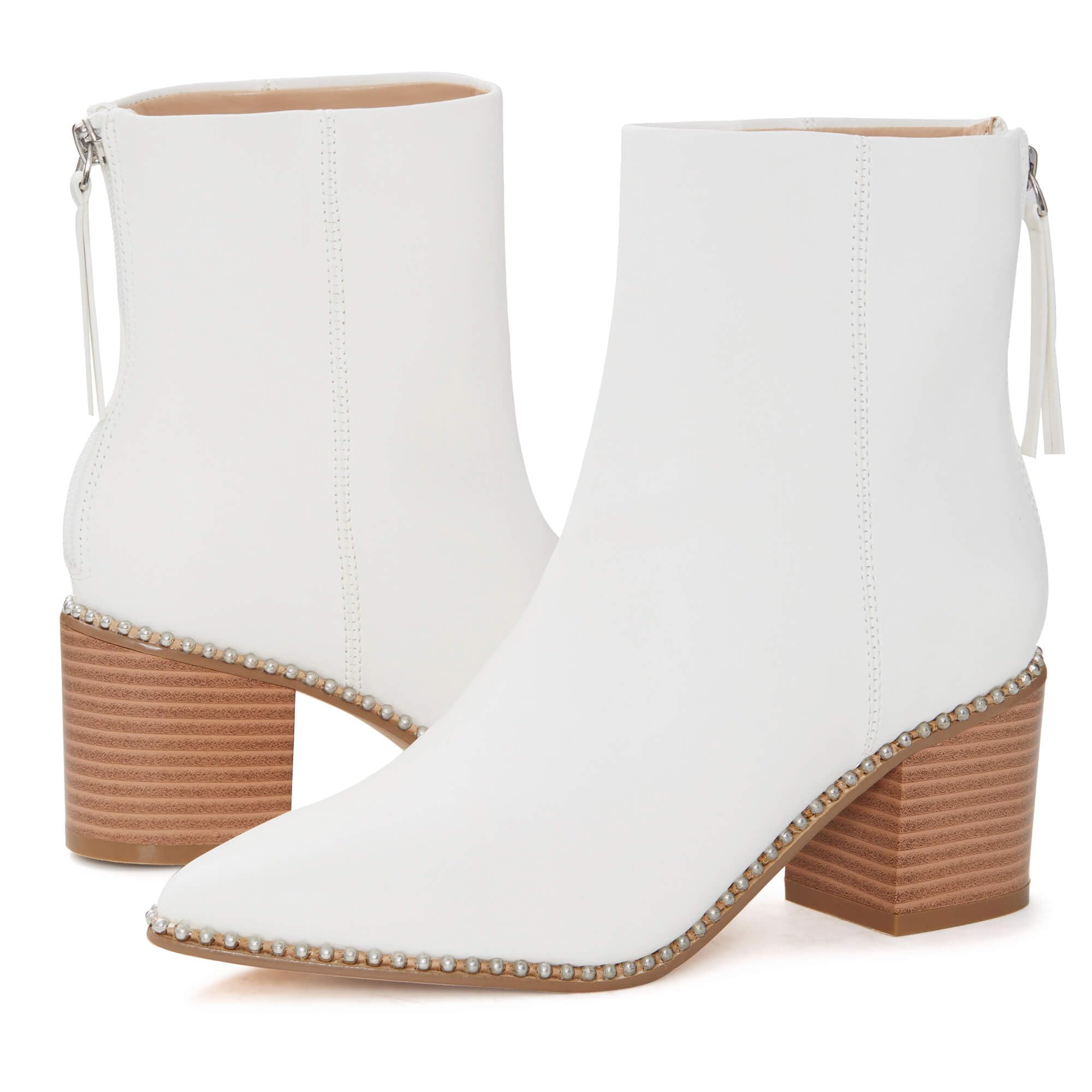 LAICIGO Women's Pointed Toe Ankle Boots Chunky Stacked Heel Back Zipper