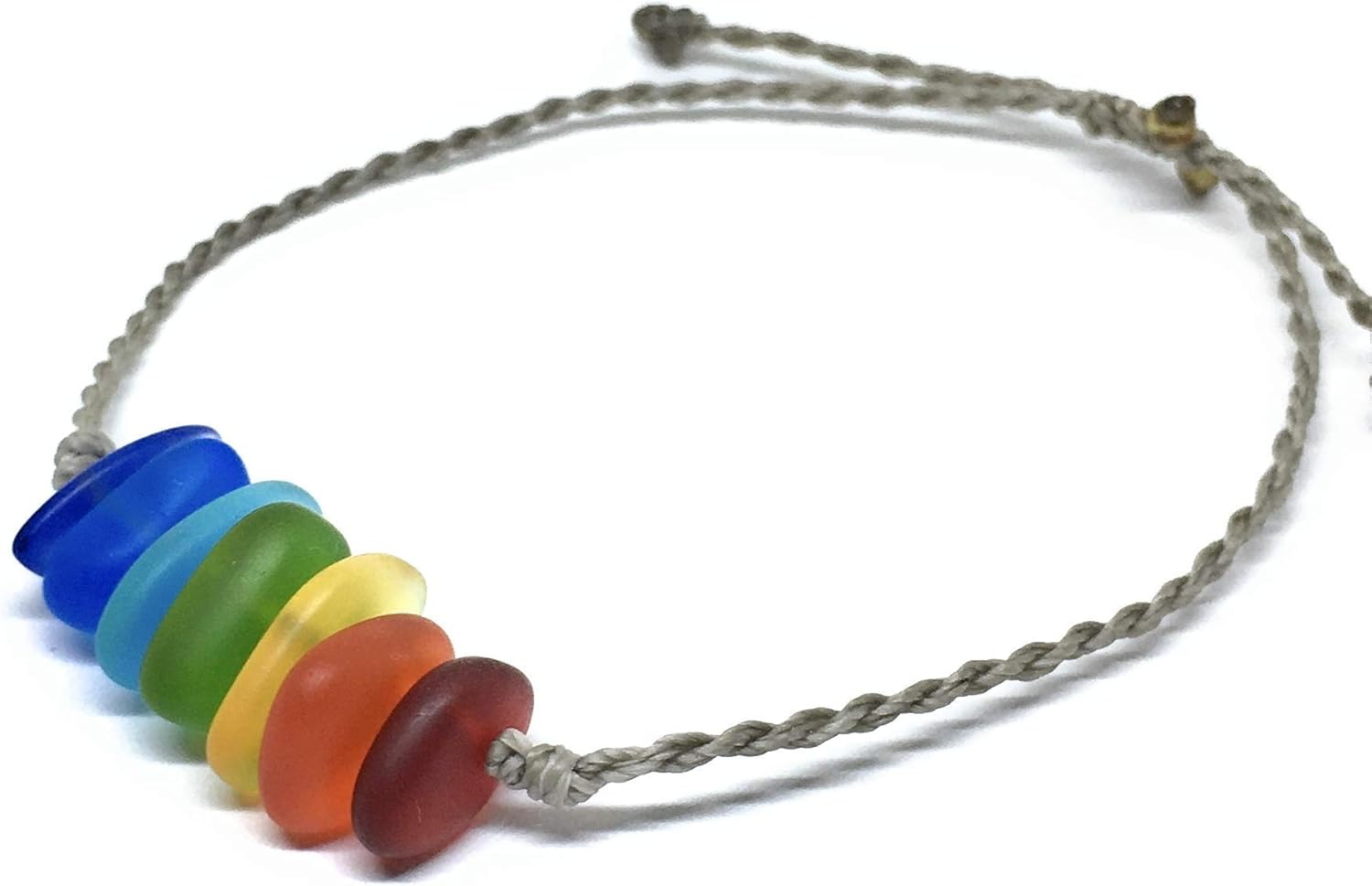 Rainbow Sea Glass Seven Pebble Beach Bracelet, Casual Island Style, Great Cheer Up Gift, Handmade in the Caribbean (Bracelet)