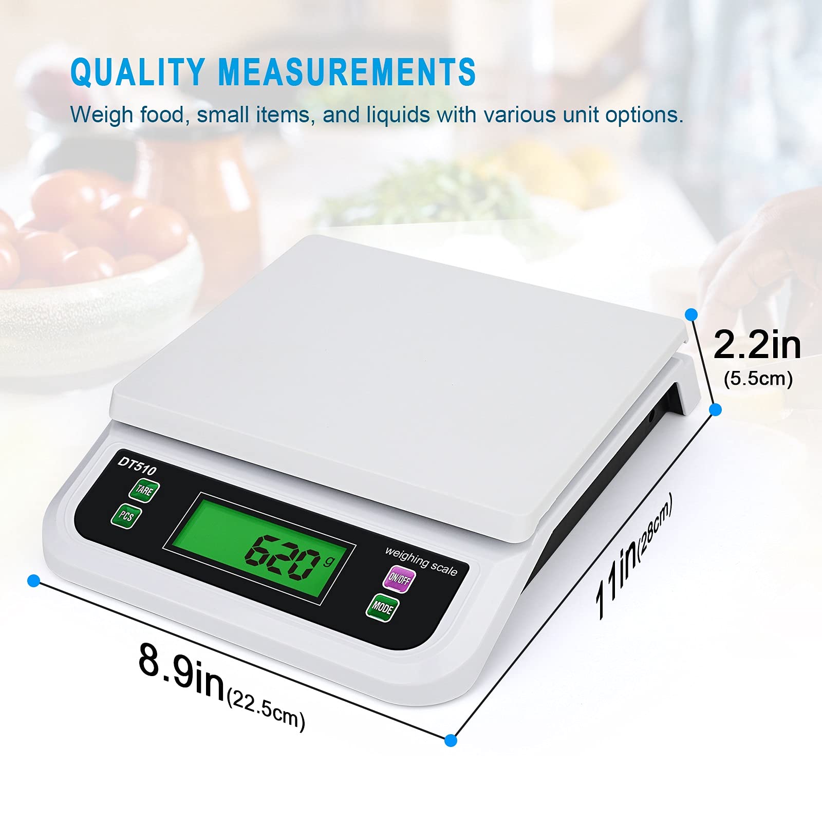 Elektroniczna waga kuchenna 30 kg/1g, cyfrowa waga spożywcza, domowe gotowanie, ważenie owoców, waga wielofunkcyjna (Bianco, 30kg)