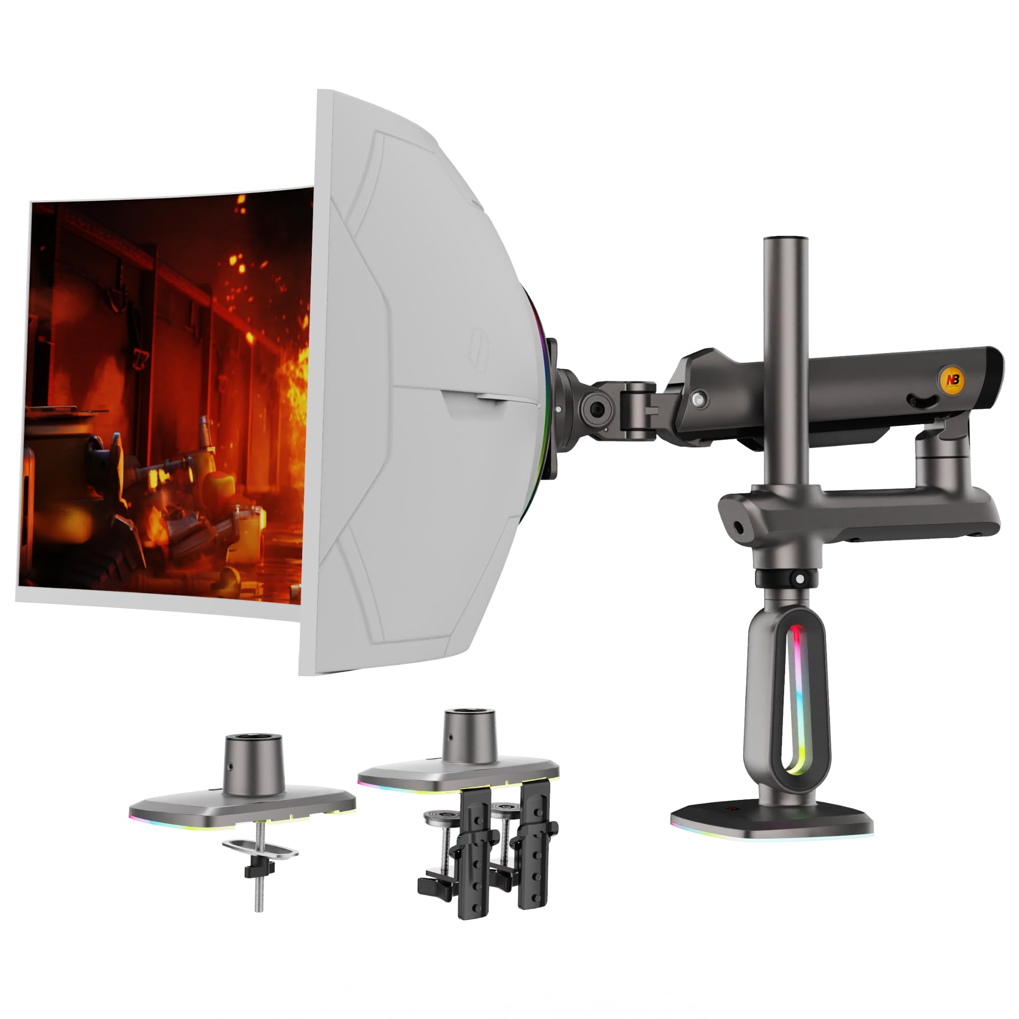 NB Ergonomic Bras de Moniteur pour Ultrawide Ecrans Jusqu'à 60 Pouces, Ultrahaute Support Ecran PC Charge Maximale de 20 kg, VESA 75 & 100 mm (Noir)