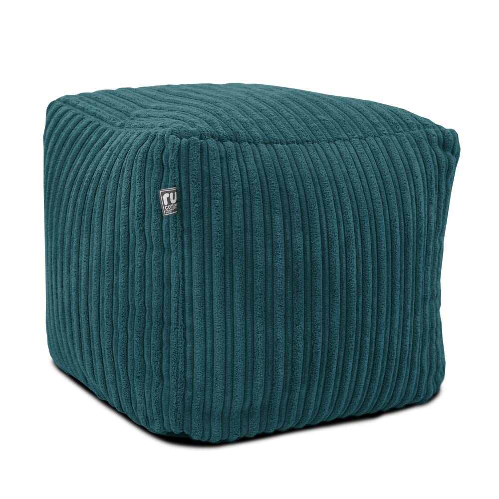 rucomfy Corduroy Cube Footstool - Machine Washable Bean Bag Pouffe for Living Room Footrests and Extra Lounge Seating - 38x38x38cm (Teal)
