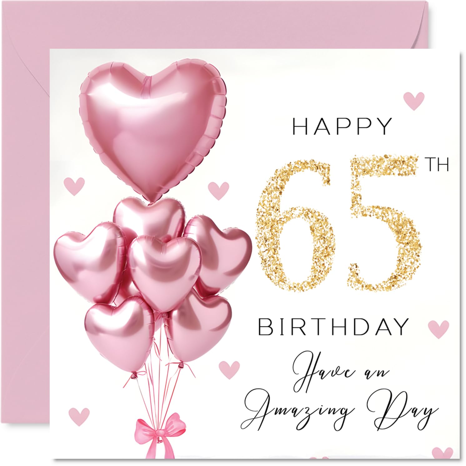 65th Birthday Cards for Women - Pink Glitter Balloons - Happy Birthday Card for 65 Year Old Woman Neighbour Auntie Nan Cousin, 145mm Bday Greeting Cards