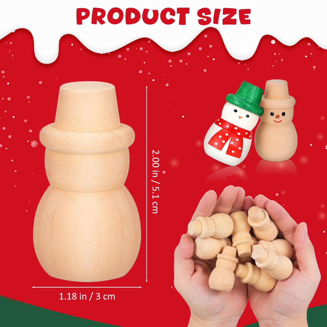 PartyKindom 20 Pcs Wooden Snowman Peg Dolls Unfinished DIY Crafts Smooth Natural Wood Miniature Snowman Shapes for Painting Kids Art Projects Home Decoration - Image 3