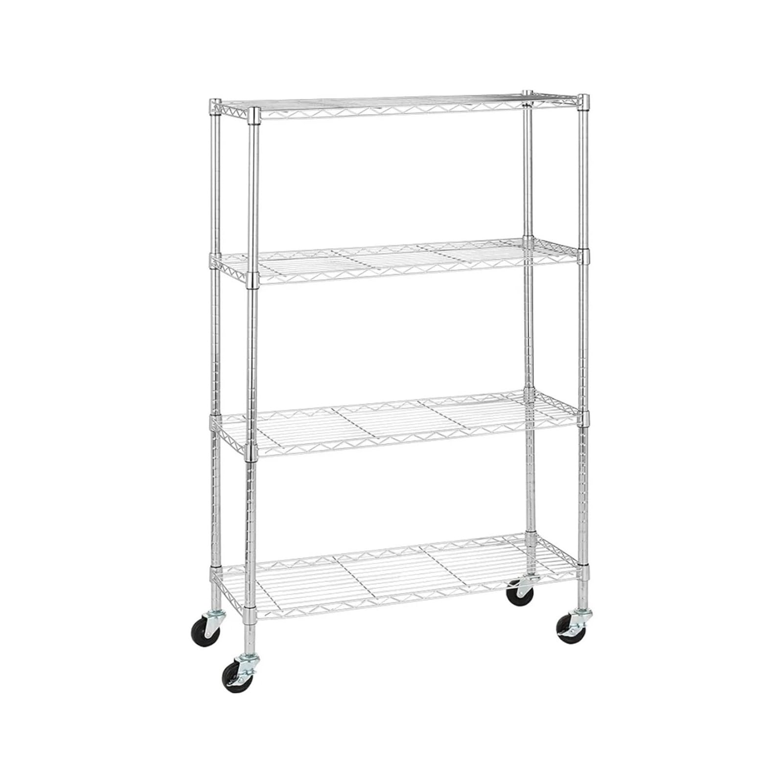 Chariot de Rangement Isla de Cocina Ajustable con 4 estantes y Carrito, Ruedas de 3'', Estante de Alambre Organizador de Metal, Cromado Chariot de Rangement