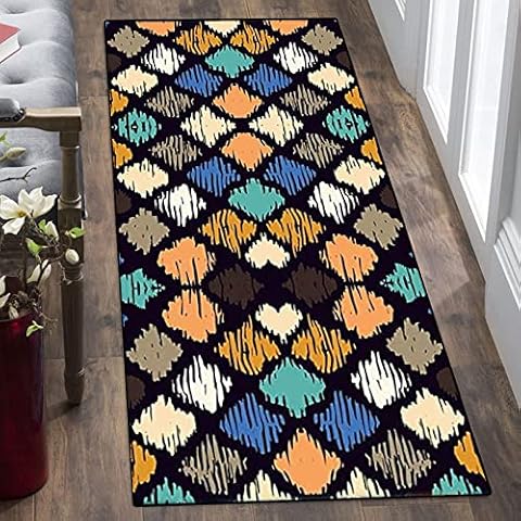 HEATHE Hallway Rug,Carpet Runner - Modern Geometric Patterns - Washable Non-slip - Microfiber Runner Rugs For Hallway Bathroom Living Room Bed Runner Kitchen Rugs Runner Mats Cover