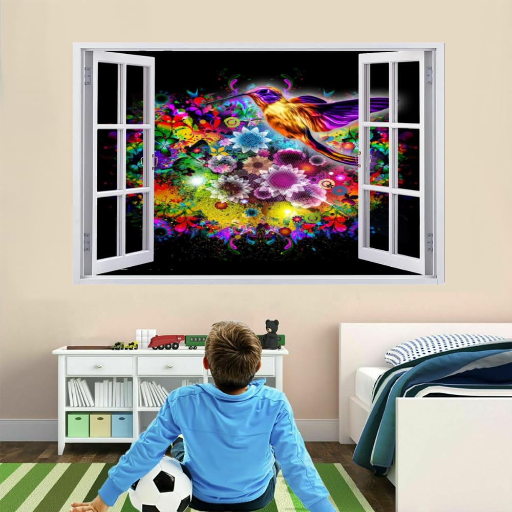 3D Wandtattoo Durchbruch Wanddeko Vogel Wanddurchbruch sticker selbstklebend Wandbild Wandsticker Blume Wohnzimmer Wanddeko Wandaufkleber für Teenager Zimmer 120x80cm