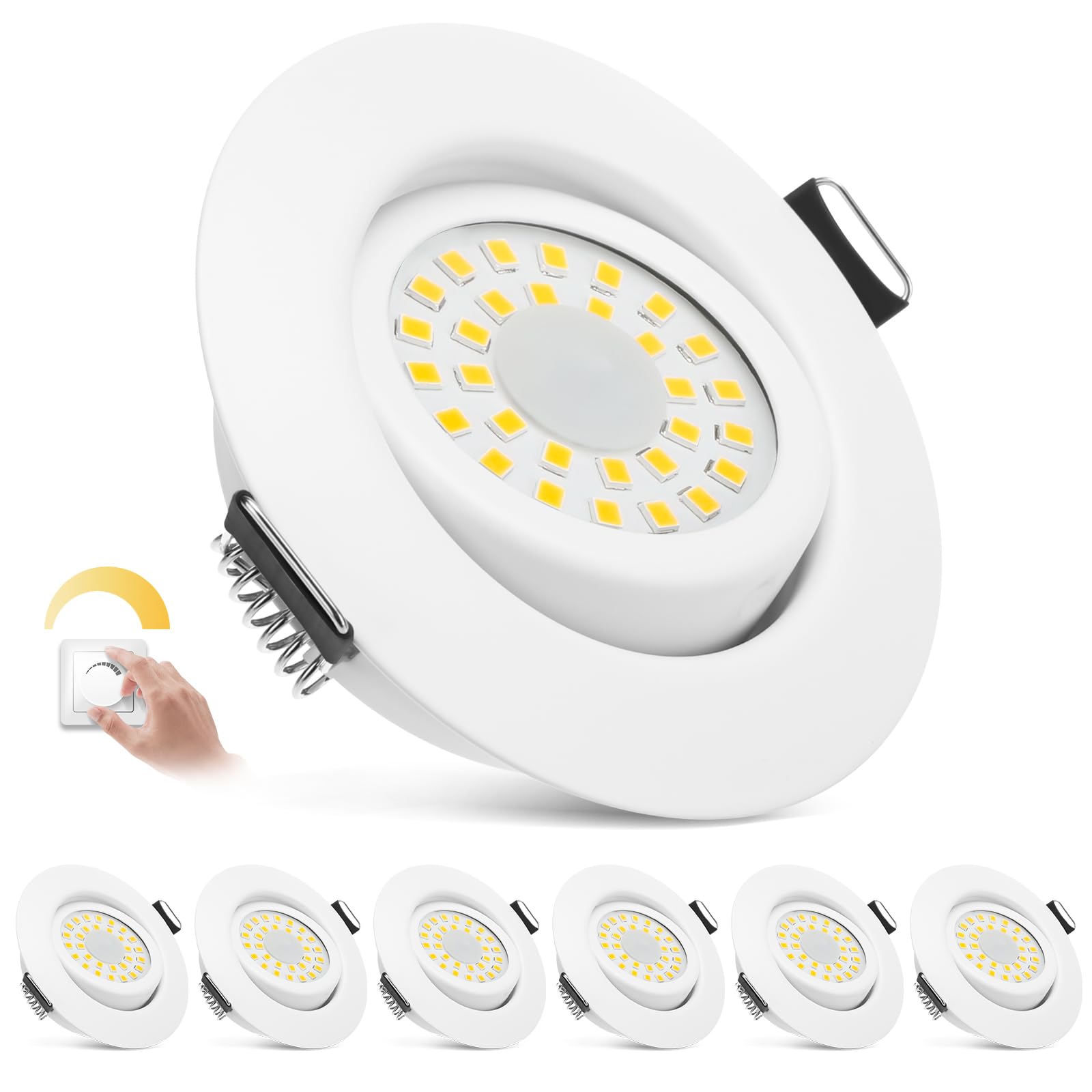 zexhy LED Einbaustrahler 230V Flach Dimmbar LED Spots 6W IP44 Bad Einbauleuchten Deckenspots Deckenstrahler,Warmweiß 3000K Schwenkbar Einbauspots für Badezimmer Küche Wohnzimmer,6er Set
