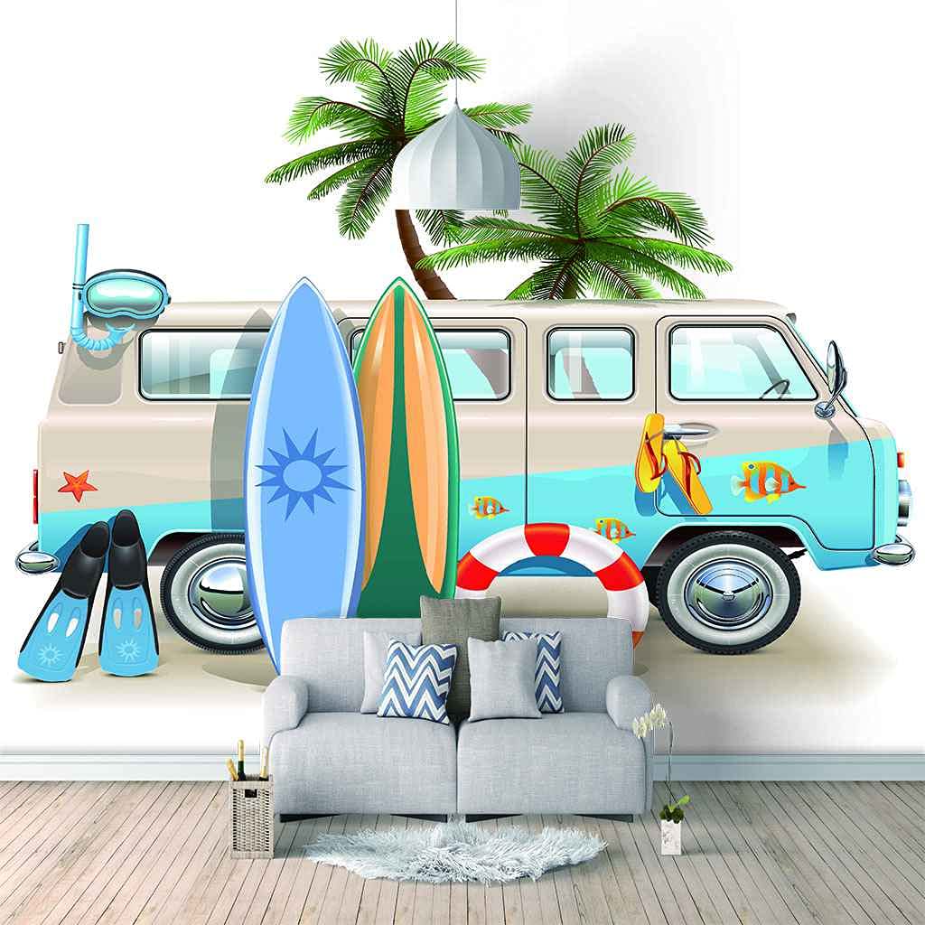 Papier peint auto-adhésif 3D 200x140 cm motif voiture de dessin animé pour chambre d'enfant
