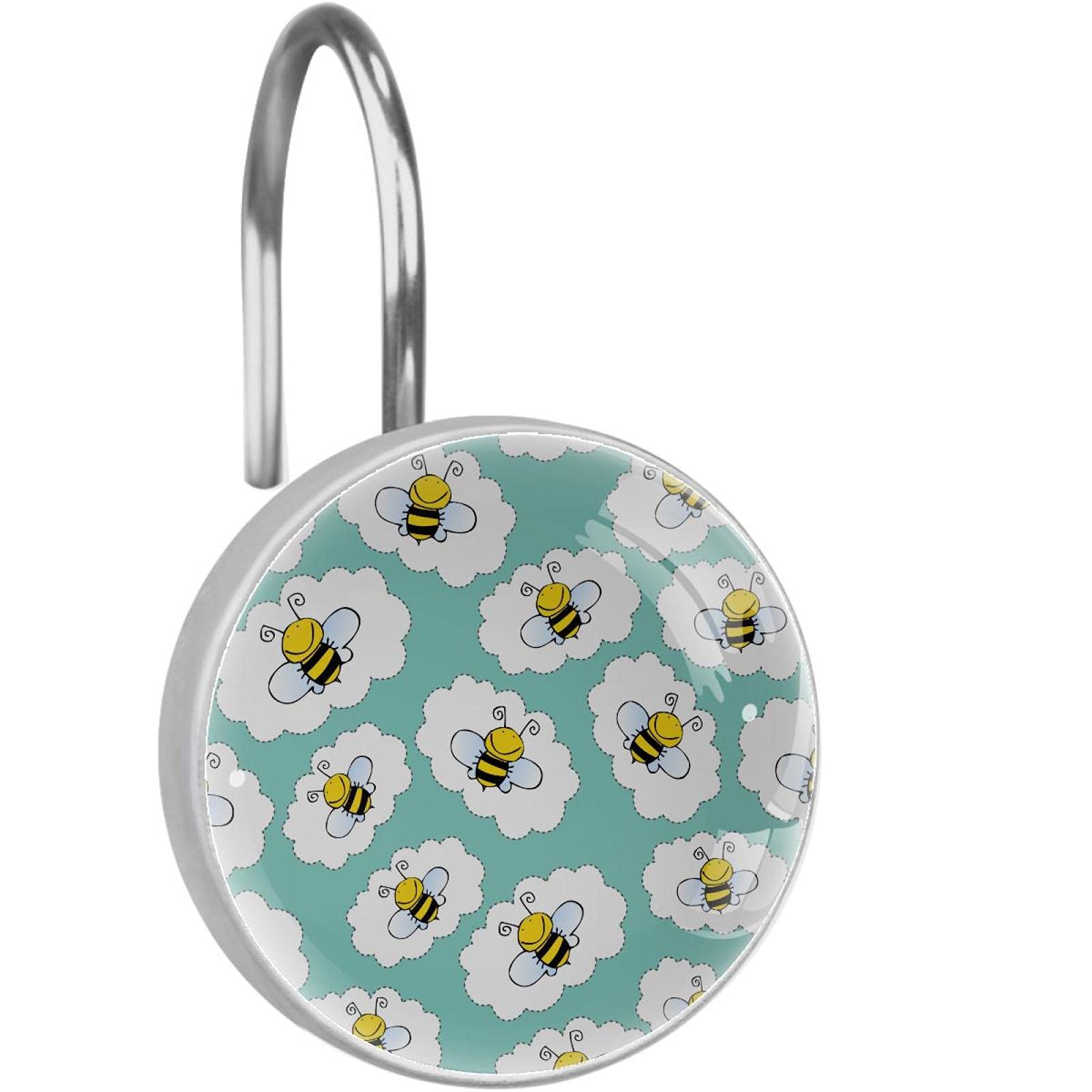 Crochets rideau de douche anti blocage lot de 12 anneaux abeilles