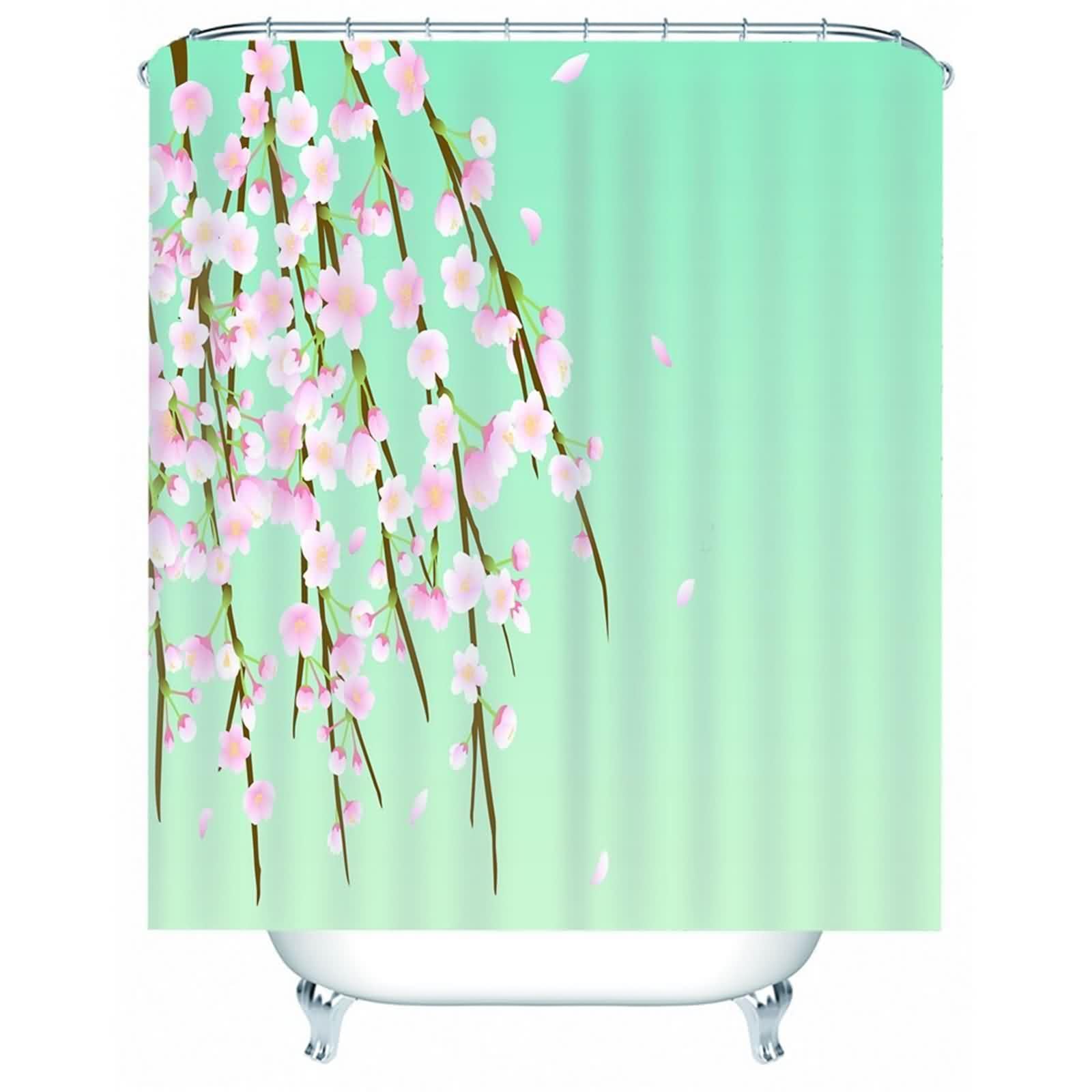 Rideau de douche rose cyan motif fleurs branche en polyester anti-moisissure