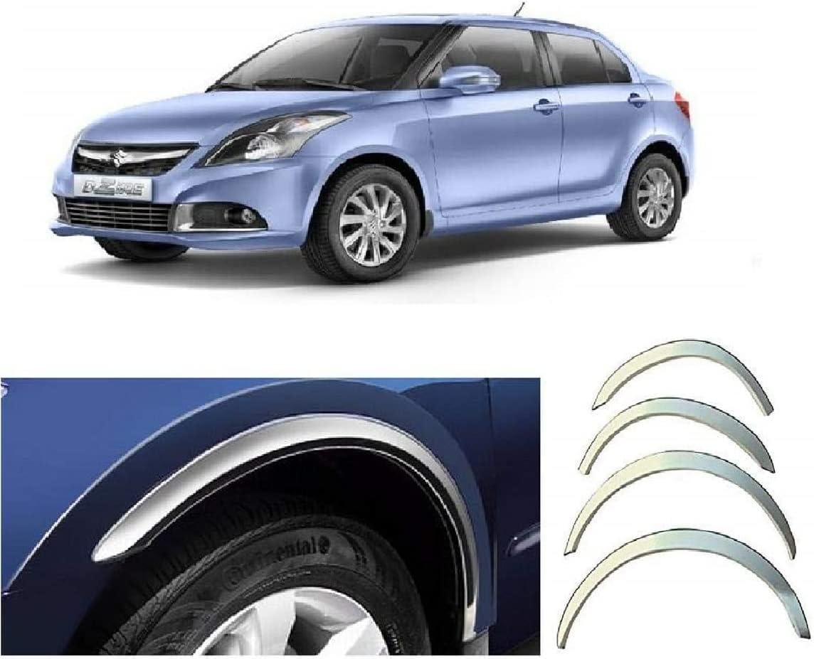 Empica Stainless Steel Wheel Arch Garnish Chrome Fender Lining Trim Moulding Strip Compatible with Maruti Suzuki Swift Dzire [] (Set of 4,Silver)