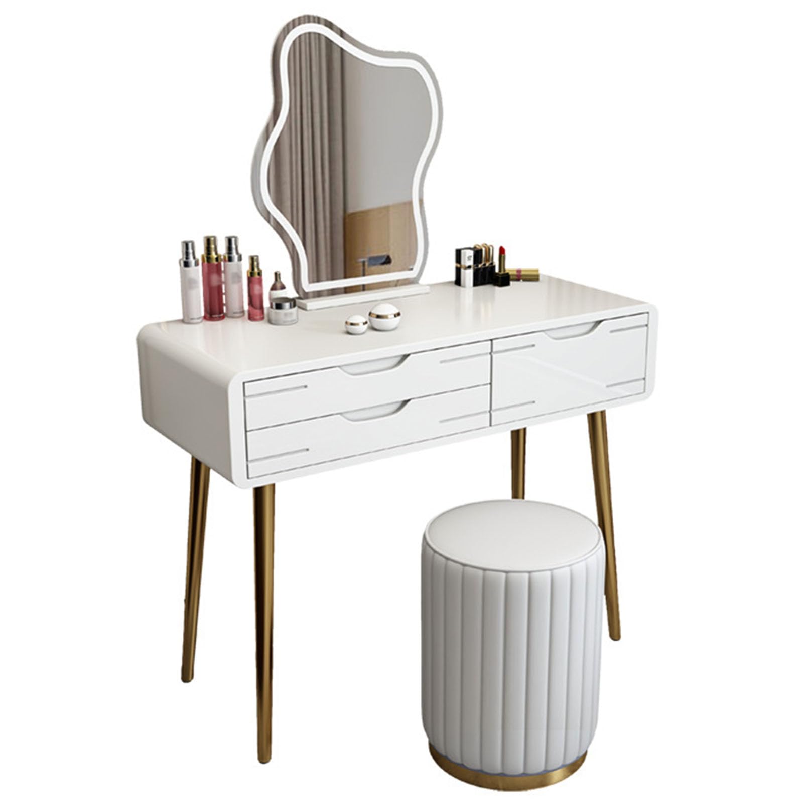 asdchZen White Makeup Vanity Table With Large Led Mirror Adjustable Brightness In 3 Colors Modern Dressing Table For Bedroom Removable Makeup Desk-60Cm,White-90cm