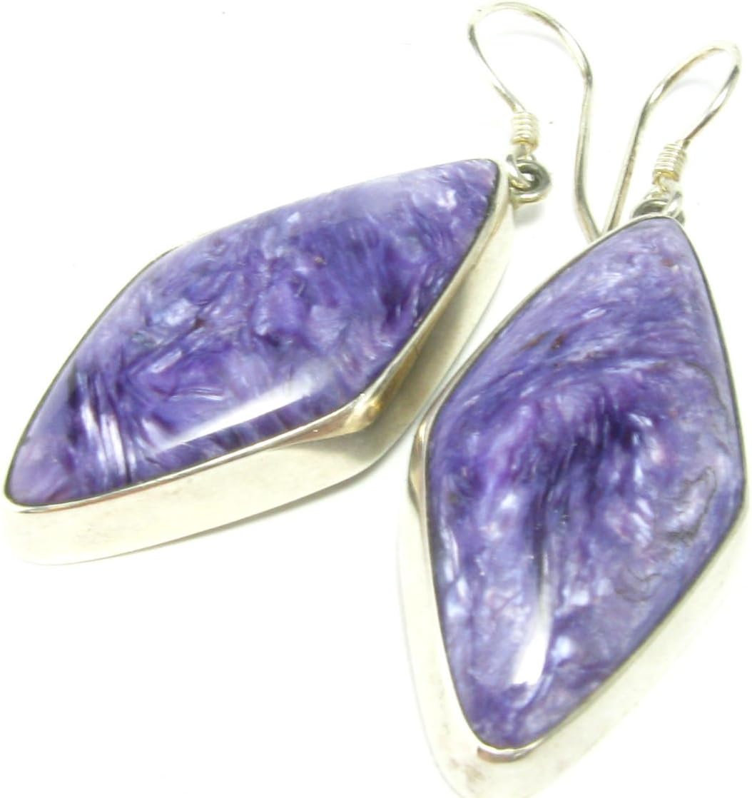 Charoite Sterling Silver Earrings - 1.9"
