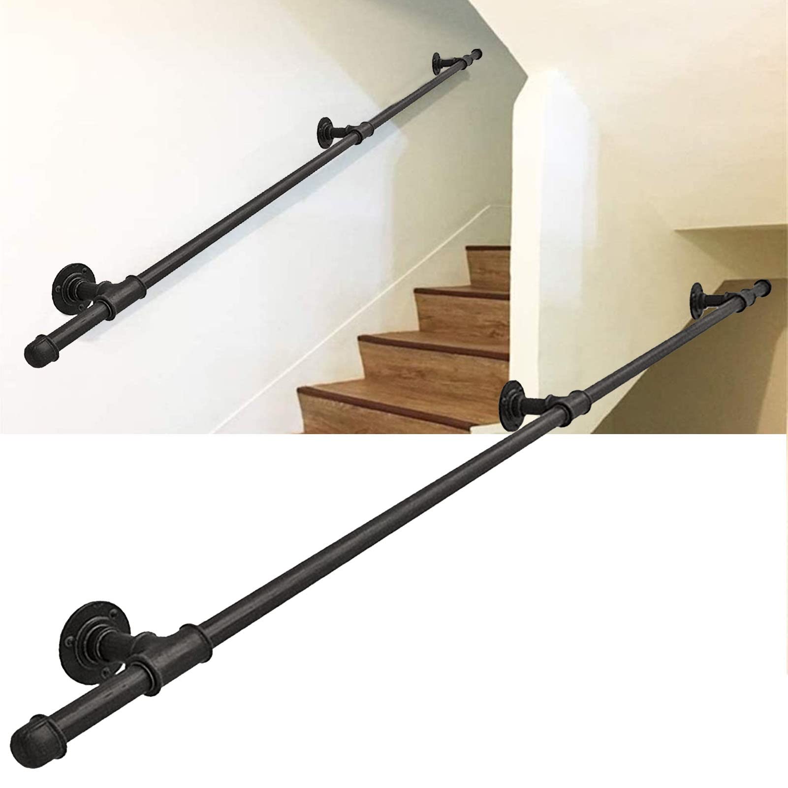 Ringhiera per corrimano per Scale, Supporto per Parete in Ferro battuto in Metallo, gradini per Esterni e ringhiera per corrimano per Scale Interne, Kit Completo, 1 2 3 4 5 6 Metri (Size : 1m)
