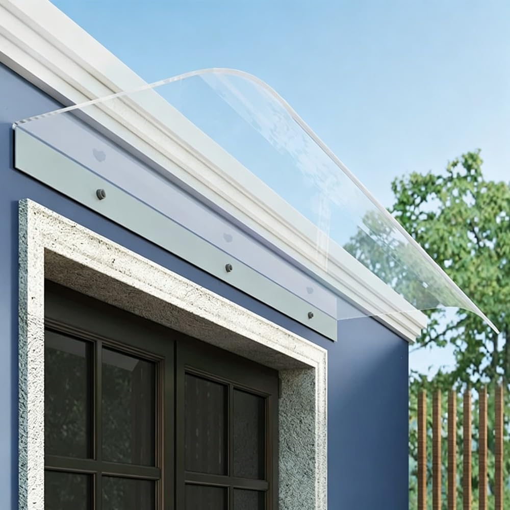 Auvent De Porte Et Fenêtres en Polycarbonate Marquise D'entrée Invisible | Toit Abri Protection Contre La Pluie Et UV 40/80/100/120cm Marquise De Porte D'Entrée Transparent(40x120cm/15.7x47.2in)