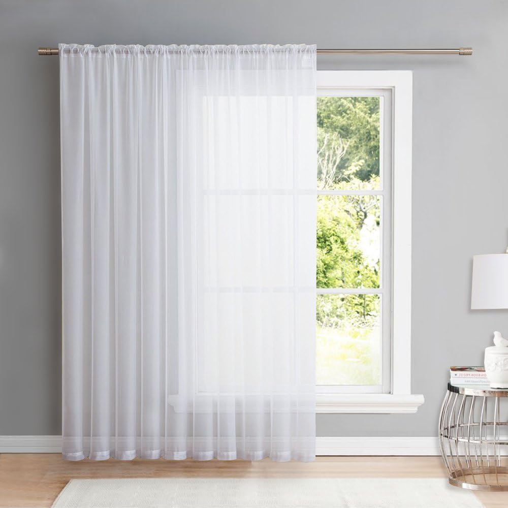 NICETOWN Extra Wide Patio Sheer Curtain - Rod Pocket Voile Textured Sheer Panel for Porch/Sliding Glass Door (1 Piece, W100 x L95, White) 100"W x 95"L (Pack of 1) White