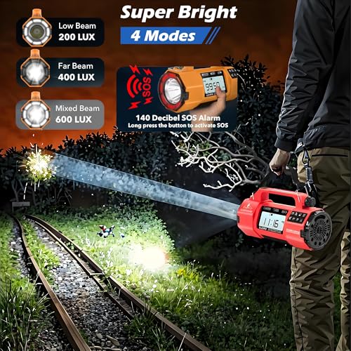 Image of Hand Crank Emergency FM /AM /SW Weather Radio NOAA Alert, USB-C Solar Power, Bright Flashlight with Cell Phone Charger, Timer Clock for Home & Outdoor Hurricane Storm Survival kit