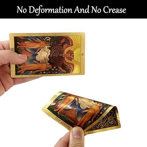 Miniatura 3 de SUNHHX Tarjetas de tarot, 78 cartas de tarot de PVC, impermeable, resistente a las arrugas, lámina dorada, cartas de tarot clásicas con libro de