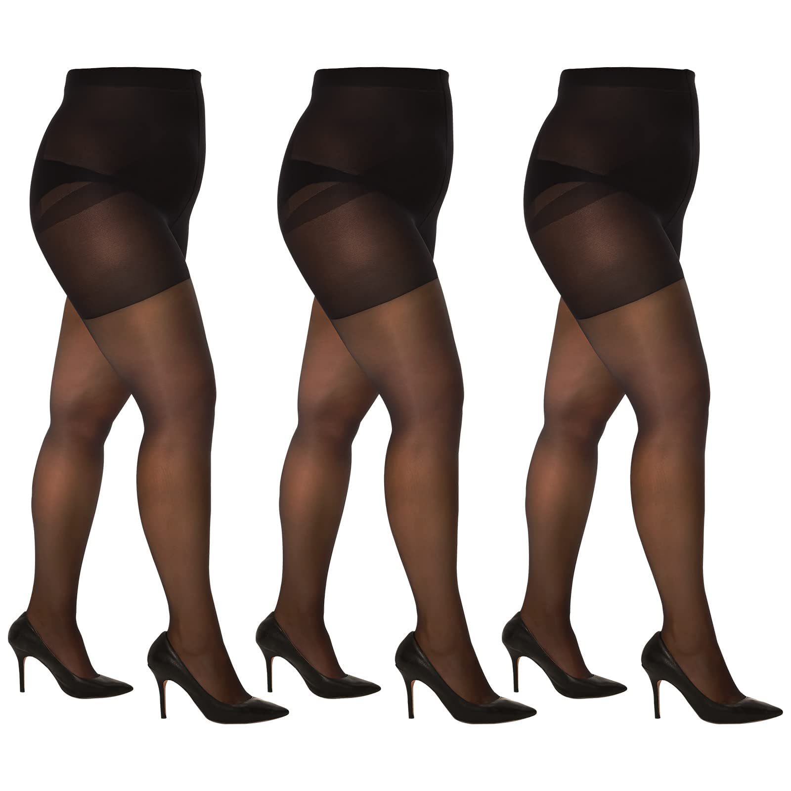 WAJIAFAR3 Women's Tights Large Sizes Transparent Tights with Control Top and Reinforced Toes