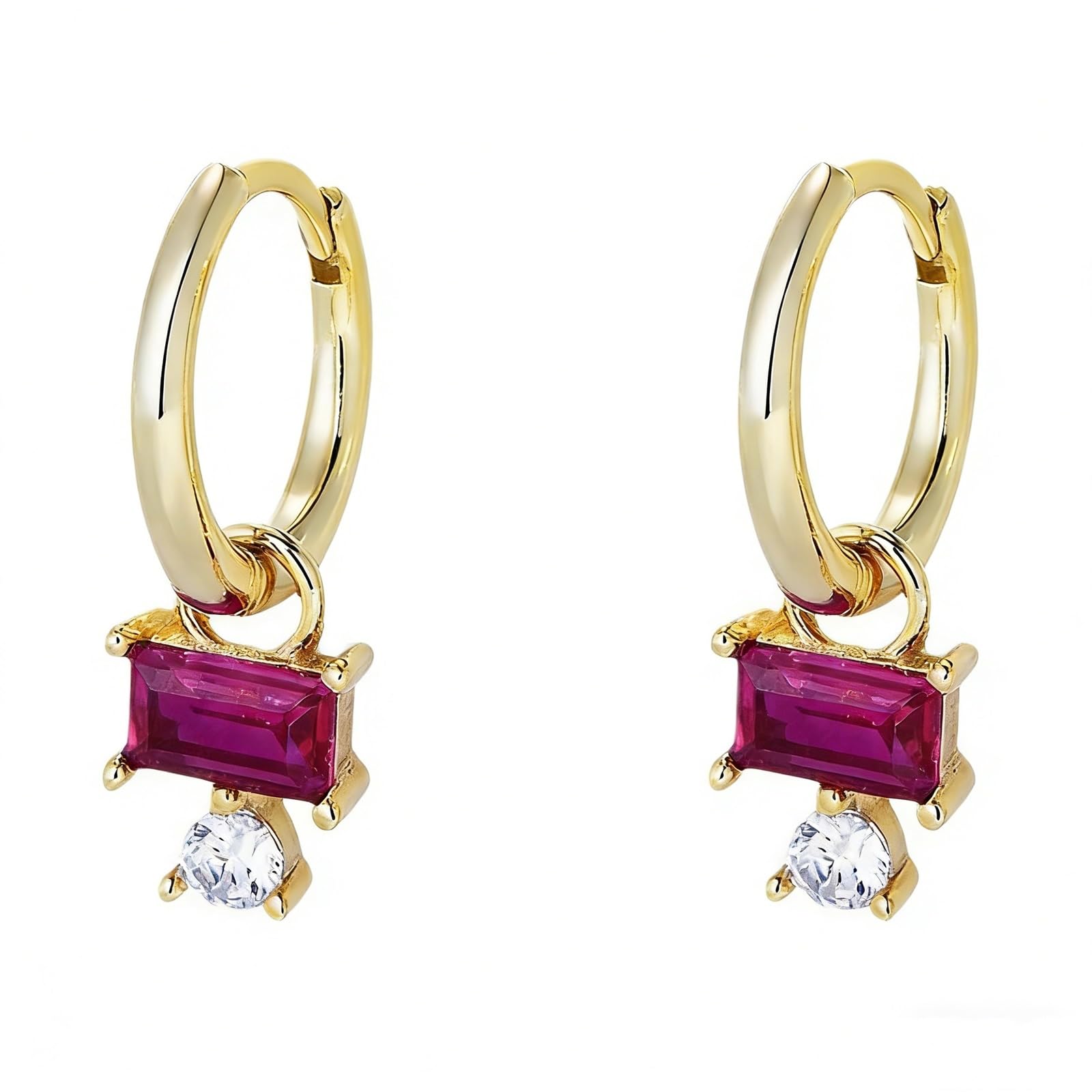 Damskie kolczyki kreolskie białe złoto 750 585 375 z prawdziwego złota, eleganckie kolczyki z prostokątnym korundem i okrągłym Moissanite, na wesele, bez niklu, prawdziwa biżuteria, białe