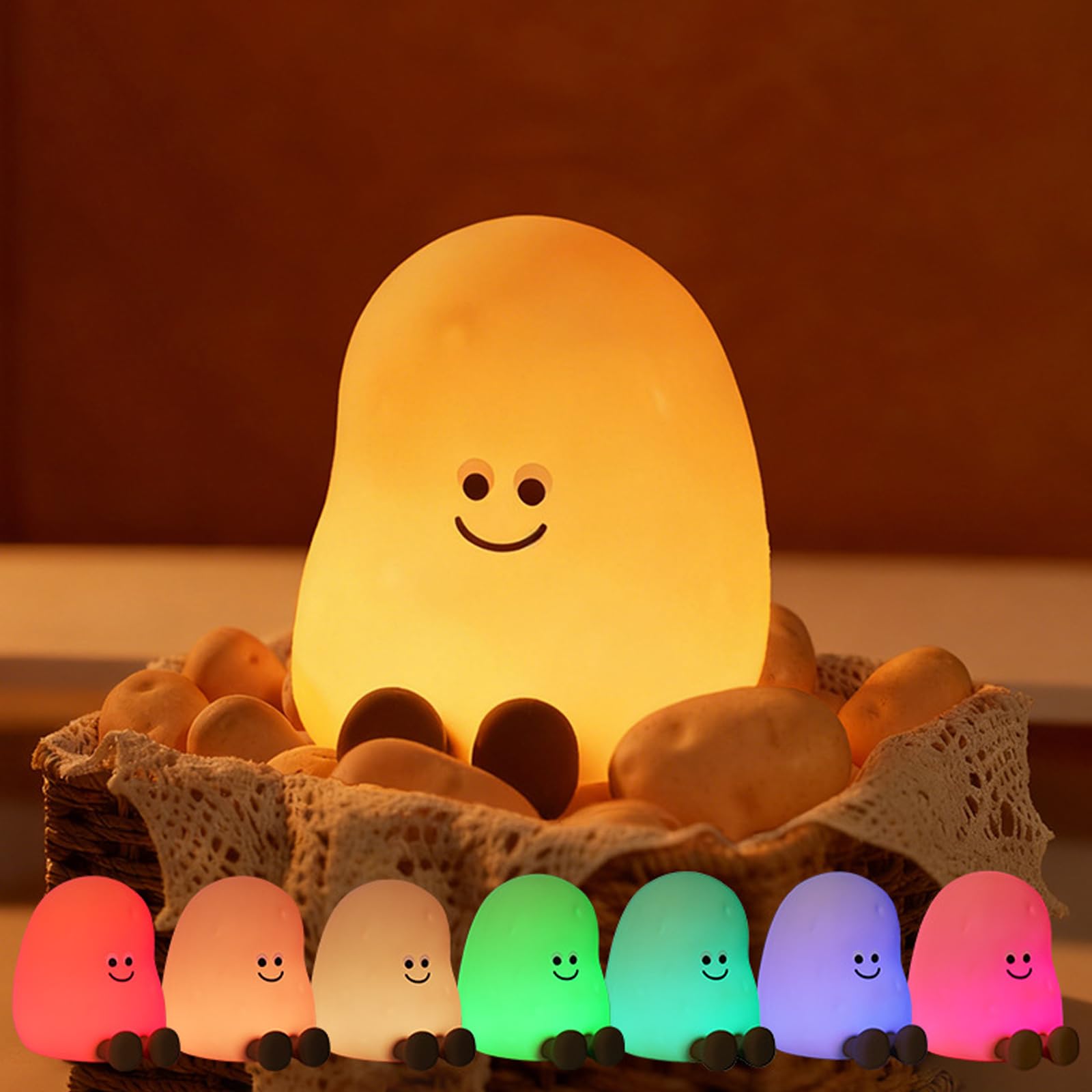 Potato Night Light for Kids, 7 Color Changing Soft Silicone Night Light, Touch Dimmable Lamp with 3 Brightness, Rechargeable Bedside Lamp with Timer, Cute Desk Decor Gift for Toddler Boy Girl (Potato)