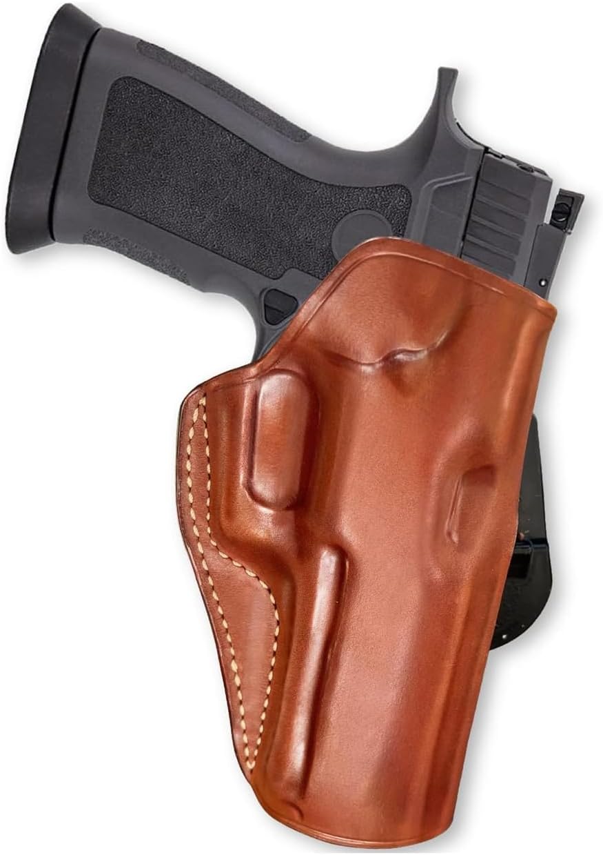 Premium Leather OWB Paddle Holster Open Top Fits CZ P-10 F 9mm Full Size 4.5'', Right Hand Draw, Brown Color #1493#