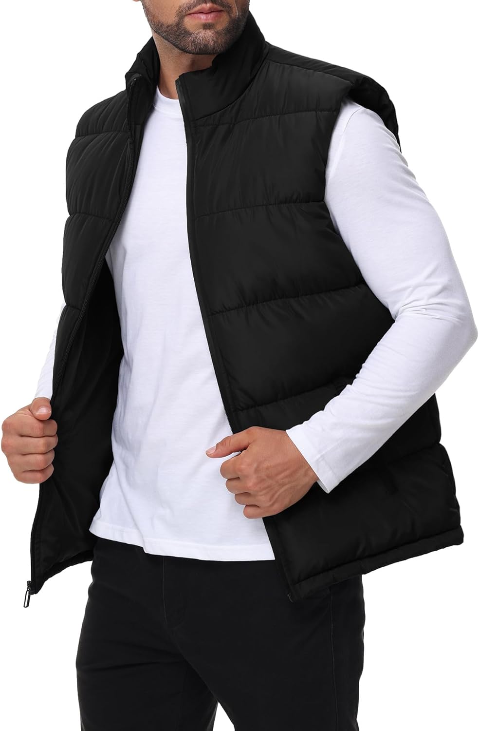 Polu Men's Puffer Vest Water-Resistant Sleeveless Jacket Stand Collar Zipper Winter Warm Outerwear - Image 2