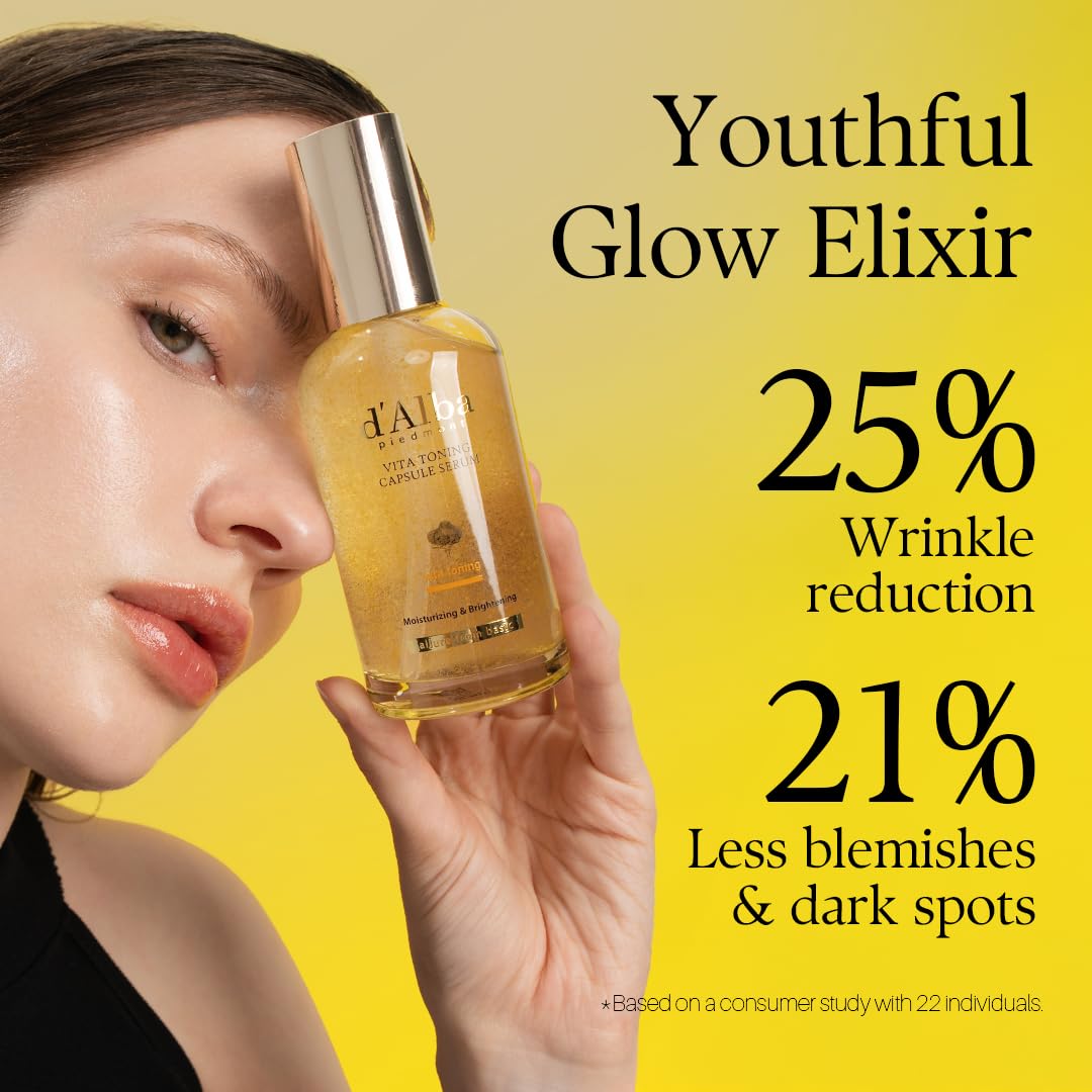 d'Alba Piedmont Vita Toning serum na kapsułki, codzienne zwiększenie witaminy dla promiennej skóry, podwójna formuła witaminowa, duży rozmiar (100 ml)