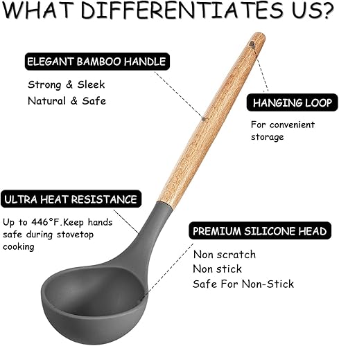 Miniatura 5 de Juego de 12 utensilios de cocina de silicona, cucharas de cocina y espátulas, utensilios de cocina, antiadherentes, resistentes al calor, incluye