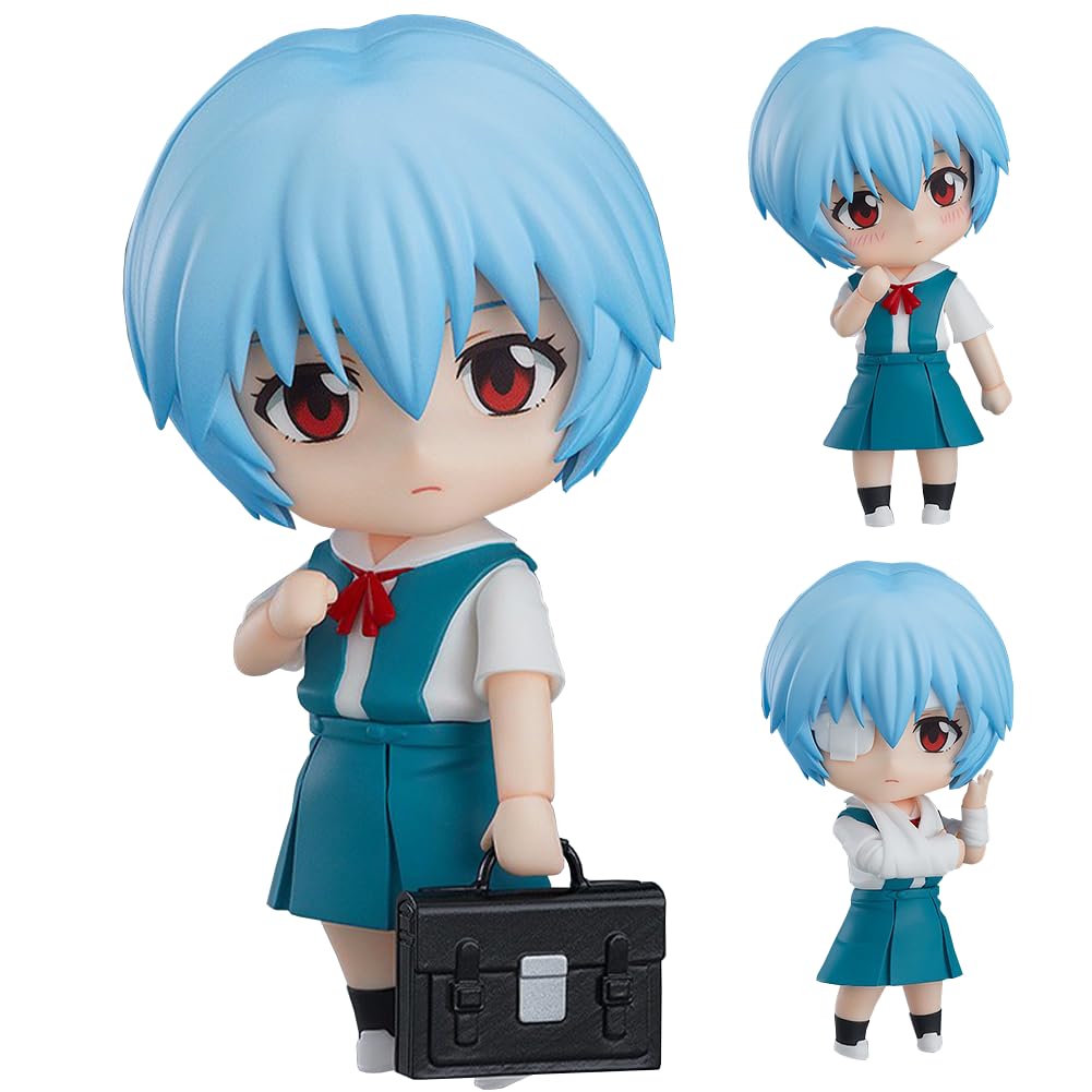 Jiumaocleu Ayanami Rei Action Figure, 10cm Mini Anime Figure Ayanami Rei Movable Figure with Accessories, Head Can Changeable, Cute Handmade Figure Collectible Gifts for Fans