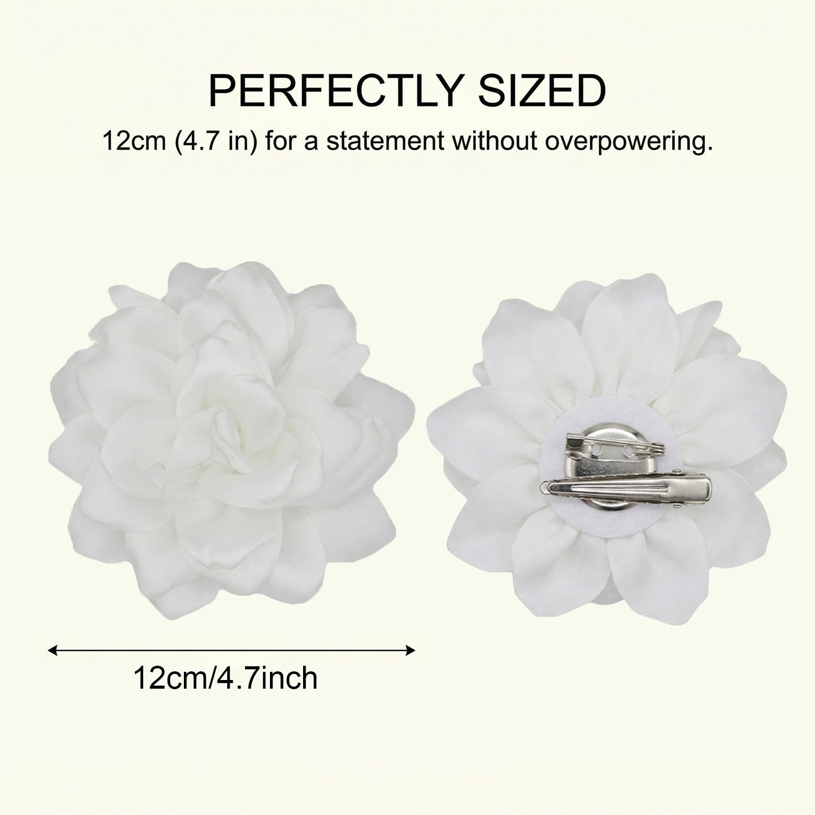 Broches para Ropa Mujer, Flor Flamenca Pelo, Flores para Vestidos de Fiesta, Pinza Pelo Flor, Horquilla con Flor, Elegante Broche de Solapa Floral para Boda, Fiesta, Baile (Blanco)